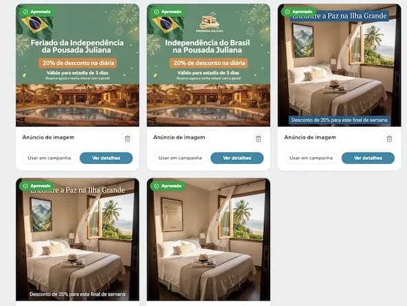 Tela do ady com anúncios prontos e aprovados para um negócio